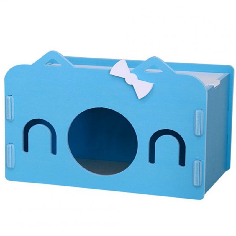 Mini Wooden House Shape Sleeping Nest Toy for Hedgehog Guinea Pig Hamster Pet blue_S