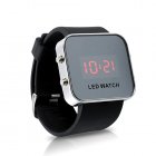 Mirror LED Watch with Digital Display and Rubber Strap   Lighting up in bright red  this LED watch is a true eye catcher