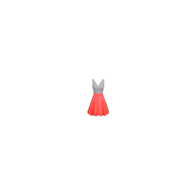 [US Direct] Missky Women Hollow out Sexy Dress Stripe Sleveeless Mini Dress