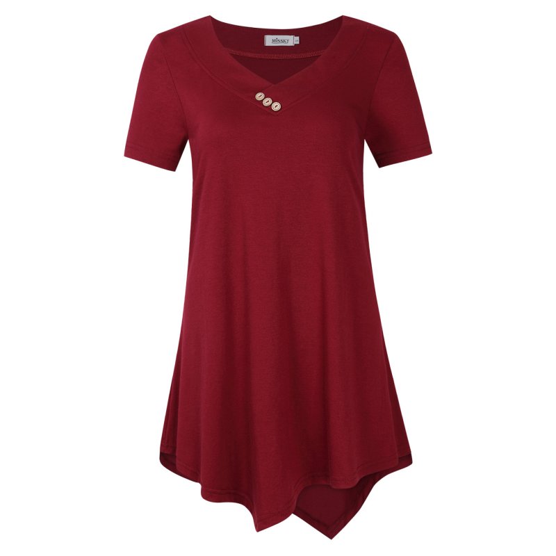 US Missky Women's Short Sleeve V Neck Flowy Tunic Top Casual T-Shirt