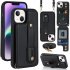 Mobile Phone Case For Iphone14 S23 A54 Leather Case With Wristband Kickstand Card Holder Strap black 14 pro