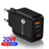 Mobile Phone  Charging  Head PD 20W QC 3 0 Digital Display Dual Port Fast Charge Charger Black EU