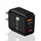 Mobile Phone  Charging  Head PD 20W+QC 3.0 Digital Display Dual Port Fast Charge Charger Black_US