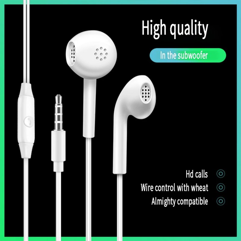 Mobile Phone Headset In-ear Android 3.5mm Universal In-line Call Listening To Music With Microphone Cable Headset White