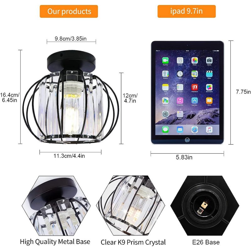 Modern K9 Crystal Ceiling Lights Dimmable Chandelier 110V-220V E27 Bulbs Mini Ceiling Lamp Hallway Stairs Bedroom Lustre Dining Room Fixtures Home Decor Model A 4.5 inches