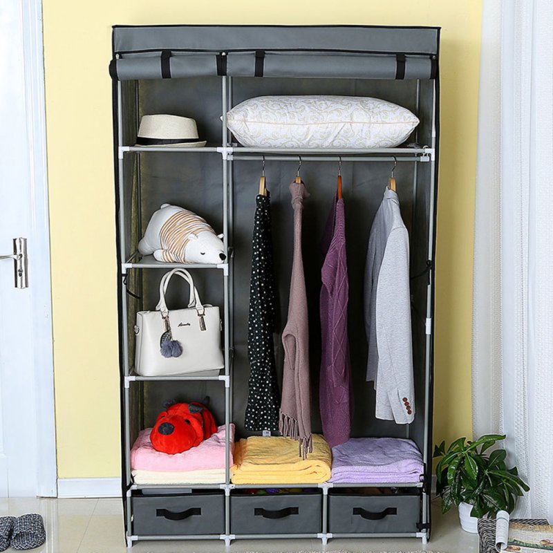 Modern Non-woven Cloth Wardrobe Baby Storage Cabinet with Drawer Bedroom Furniture gray