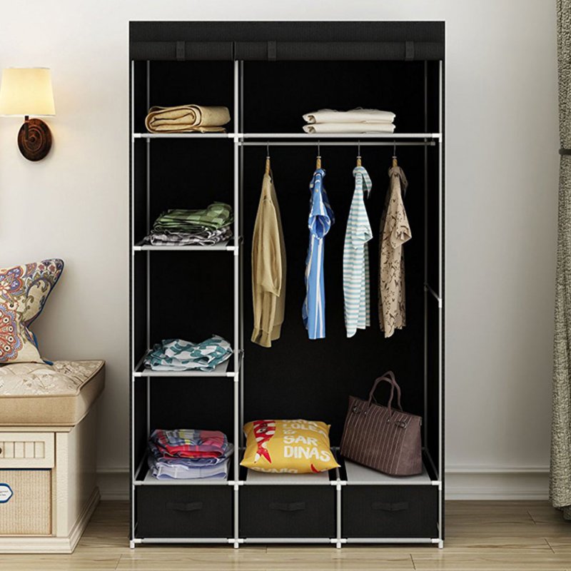 Modern Non-woven Cloth Wardrobe Baby Storage Cabinet with Drawer Bedroom Furniture black
