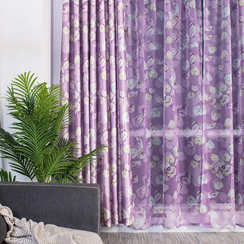 Modern Printing Shading Curtains for Living Room Bedroom Kitchen Window Decor Purple lantern seersucker_1m wide x 2.5m high pole