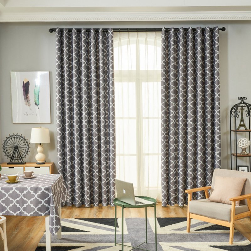 Modern Simple Window Curtain Ellipse Printing Shading for Living Room Bedroom  gray_200cm*270cm