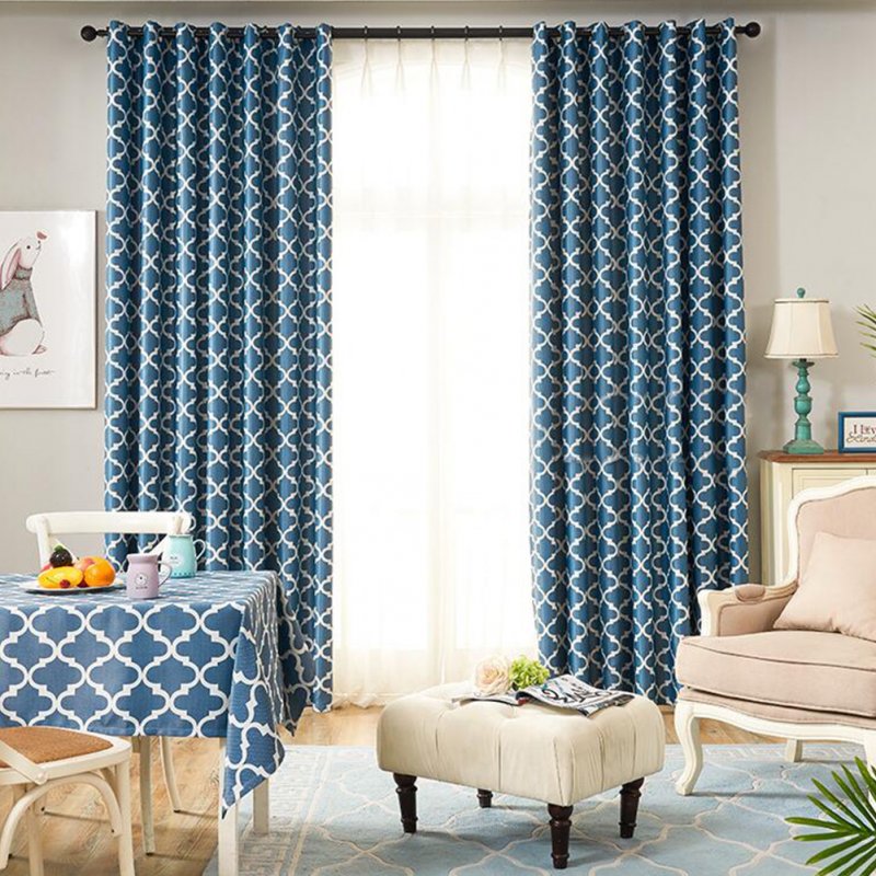 Modern Simple Window Curtain Ellipse Printing Shading for Living Room Bedroom  blue_200cm*270cm