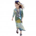 Mom and Girl kid Suits Dress Bohemian Seven-Sleeve Long Skirt for Travel  sea blue_120(6-7Y)