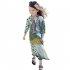 Mom and Girl kid Suits Dress Bohemian Seven Sleeve Long Skirt for Travel  sea blue 140 10 11Y 