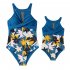 Mother Daughter Family Matching Swimwear Summer Sweet Printing One piece Parent child Swimsuit Royal blue 116