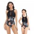 Mother Daughter Family Matching Swimwear Summer Sweet Printing One piece Parent child Swimsuit Royal blue 116