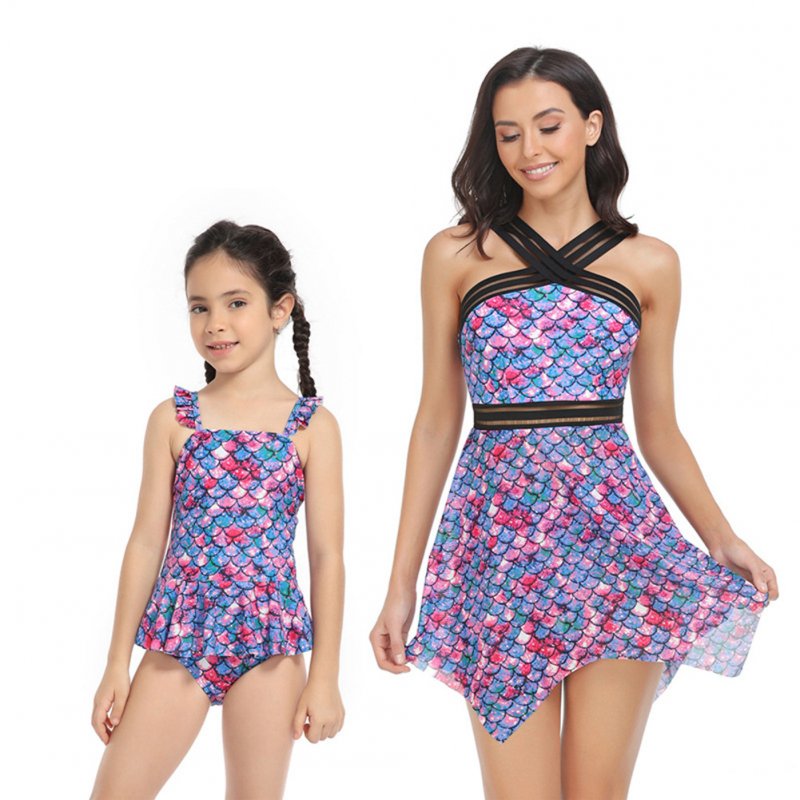 Mother Daughter Family Matching Swimsuit Summer Fashion Printing Parent-child Swimwear fish scales S