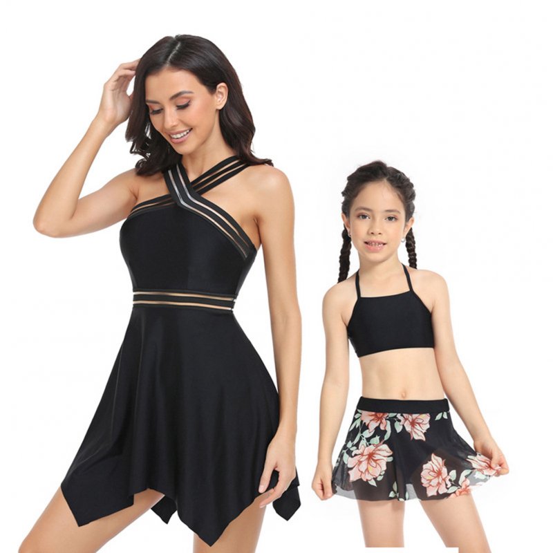 Mother Daughter Family Matching Swimsuit Summer Fashion Printing Parent-child Swimwear black XL