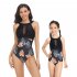 Mother Daughter Family Matching Swimwear Summer Sweet Printing One piece Parent child Swimsuit Royal blue 128