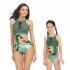Mother Daughter Family Matching Swimwear Summer Sweet Printing One piece Parent child Swimsuit Royal blue 128