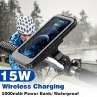 Motorcycle Bicycle Handlebar Phone Holder Wireless Charger Waterproof Black