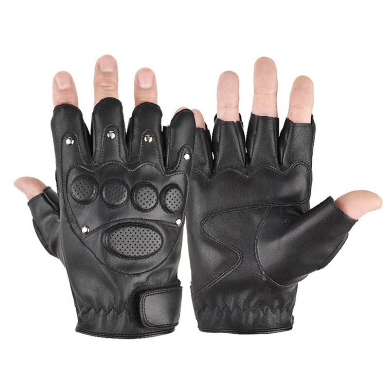 Motorcycle Gloves PU Breathable Half Finger PU Leather Motorcycle Gloves for Riding Cycling Fishing Sport Style One_One size