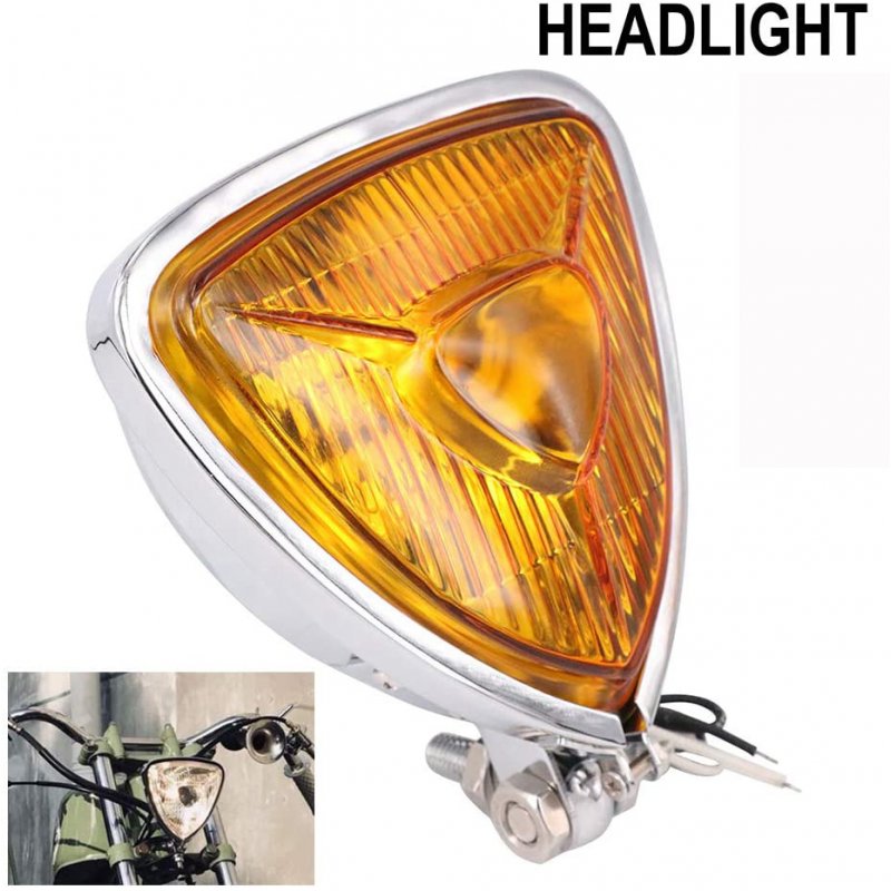 Motorcycle Headlight  Amber Triangle Chrome Headlight Lamp for Chopper Bobber plating