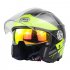 Motorcycle Helmet 3 4 Electrical Helemets Dual Visor Half Face Motorcycle Helmet   Black fluorescent green lightning XL