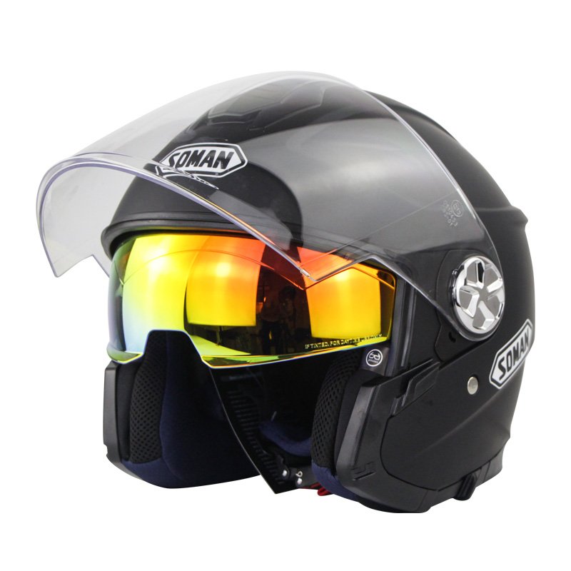 Motorcycle Helmet 3/4 Electrical Helemets Dual Visor Half Face Motorcycle Helmet   Matte black_L