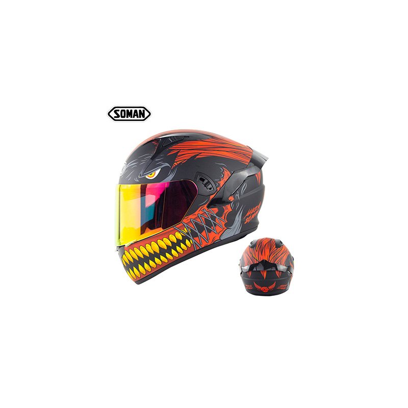 Motorcycle Helmet Anti-Fog Lens sith Fast Release Buckle and Ventilation System Wearable Ergonomic Helmet Black red iron teeth copper teeth_L