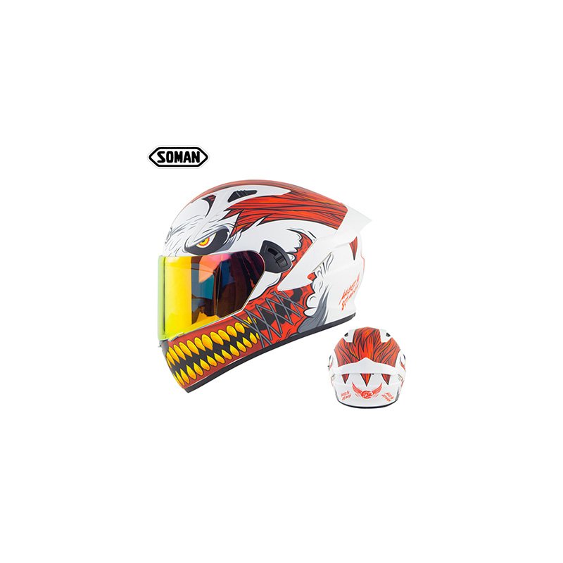 Motorcycle Helmet Anti-Fog Lens sith Fast Release Buckle and Ventilation System Wearable Ergonomic Helmet White red iron teeth copper teeth_XL