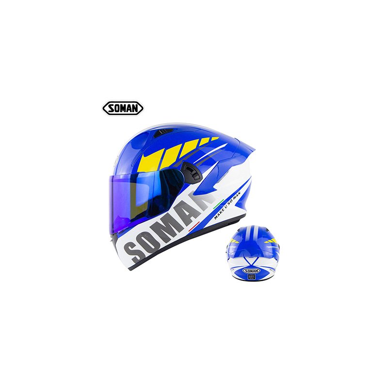 Motorcycle Helmet Anti-Fog Lens sith Fast Release Buckle and Ventilation System Wearable Ergonomic Helmet Suzuki Blue_XXL