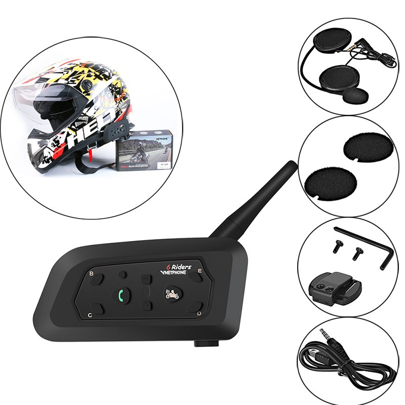 Motorcycle Helmet Bluetooth Walkie-talkie Bluetooth Intercom V6-1200 black_Single package