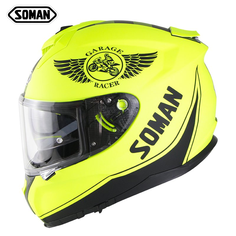 Motorcycle Helmet Riding Racing Helmet Men Women Outdoor Riding Double Lens Full Face Helmet Ece Standard Fluorescent Yellow_XL