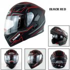 Motorcycle Helmet Unisex Double Lens Uncovered Helmet Off-road Safety Helmet Matte black and red lines_XL