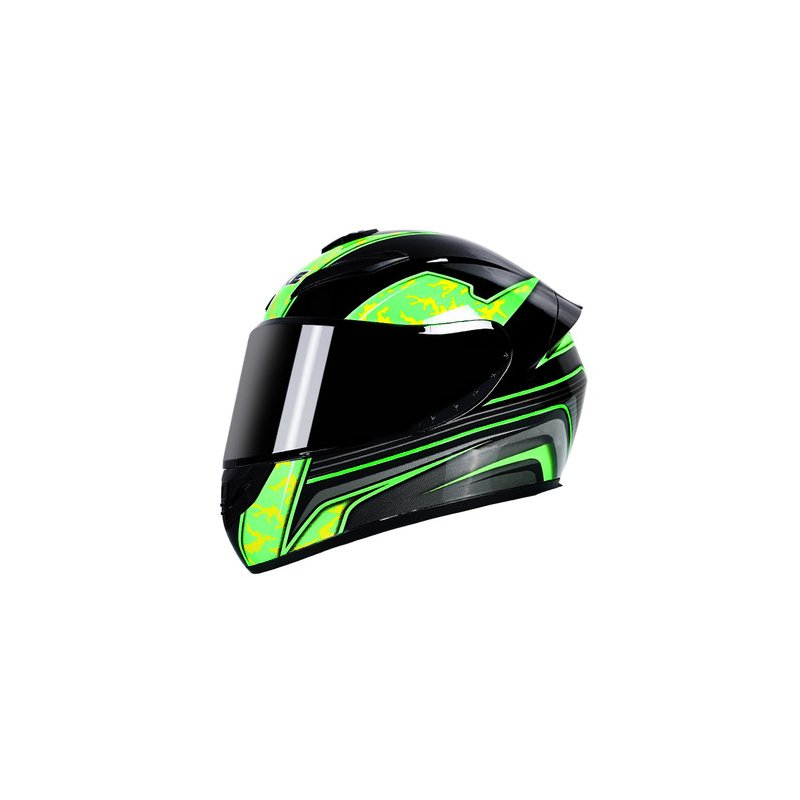 Motorcycle Helmet cool Modular Moto Helmet With Inner Sun Visor Safety Double Lens Racing Full Face the Helmet Moto Helmet Green lightning_L