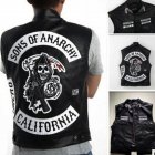 Motorcycle Leather Vest For Men Trendy Hip-hop Style Skull Letter Embroidery Waistcoat Casual Leather Jacket black embroidery XL