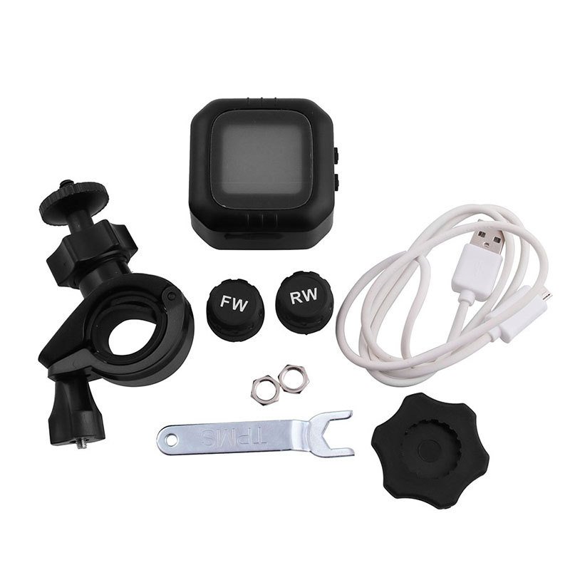 Motorcycle TPMS Motor Tire Pressure Tire Temperature Waterproof Wireless Monitoring Alarm System with 2 External Sensors black