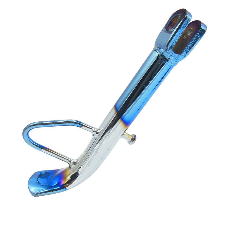 Motorcycle kickstand Electric Scooter Single Side Stand Leg Motorcycle refit pedal Electroplating temple [blue and white]