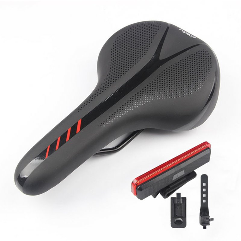 Mountain Bike Cushion with Light Bike Saddle Thicken Silicone Rear Lights Bike Seat Black red +2213 tail light_270*144mm