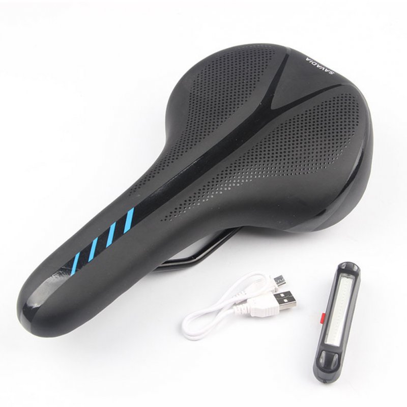 Mountain Bike Cushion with Light Bike Saddle Thicken Silicone Rear Lights Bike Seat Black blue + red and blue tail light_270*144mm