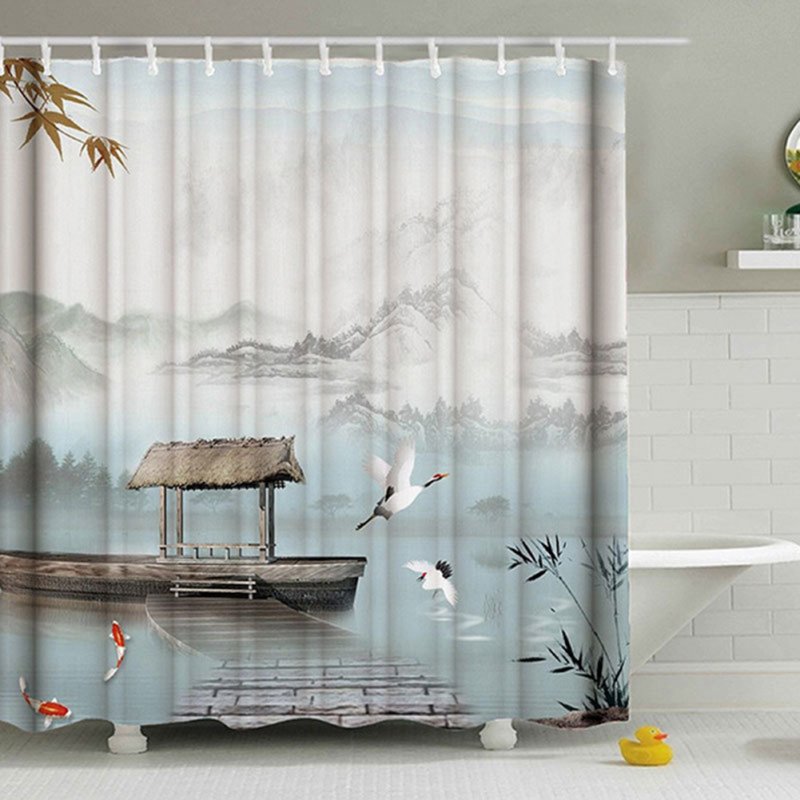 Mountain Printing Shower  Curtain Waterproof 3d Digital Printing Decor Bathroom Ink landscape painting_150*180cm