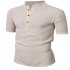 MrWonder Men Casual Henley Neck Short Sleeve Linen Shirt