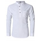 MrWonder Men's Casual Slim Fit Henley Neck Long Sleeve Linen Shirt White_XL