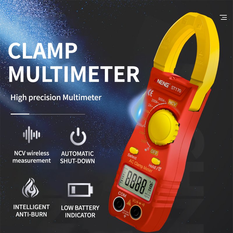 ANENG St170 Clamp Meter Digital Multimeter 500A AC Current AC DC Voltage Tester 1999 Counts Capacitance Ncv Ohm Detection 
