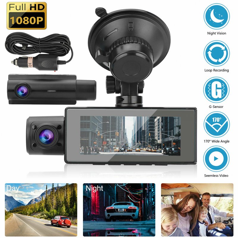 Hd 1080p 3-lens GPS Dash Cam Infrared Night Vision Lcd Screen Driving Recorder Parking Camera 