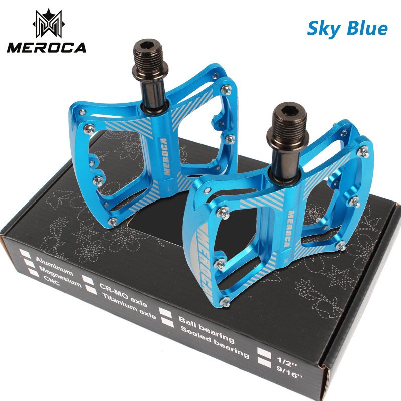 MEROCA Mountain Bike Pedal witn 3 Bearings Aluminum Alloy Bearing Ultra-light Pedal Sky blue
