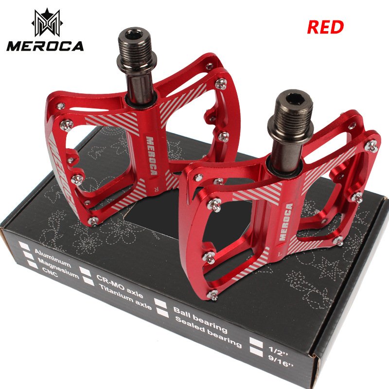 MEROCA Mountain Bike Pedal witn 3 Bearings Aluminum Alloy Bearing Ultra-light Pedal red