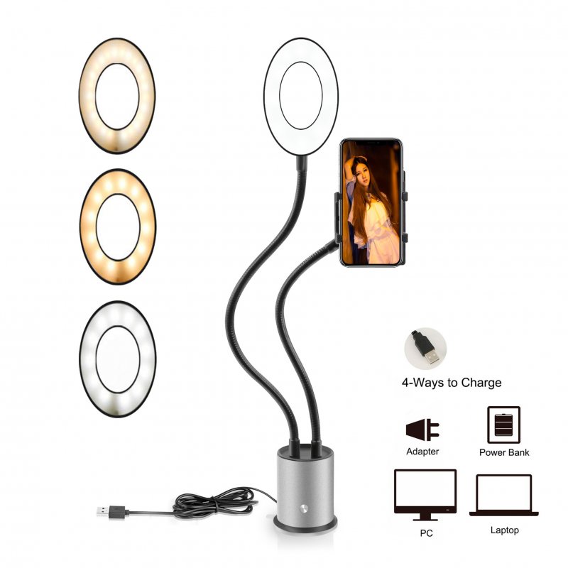 Multi-functional Fill Light Beauty Mobile Phone Holder Self-timer Live Artifact Live Performances Silver