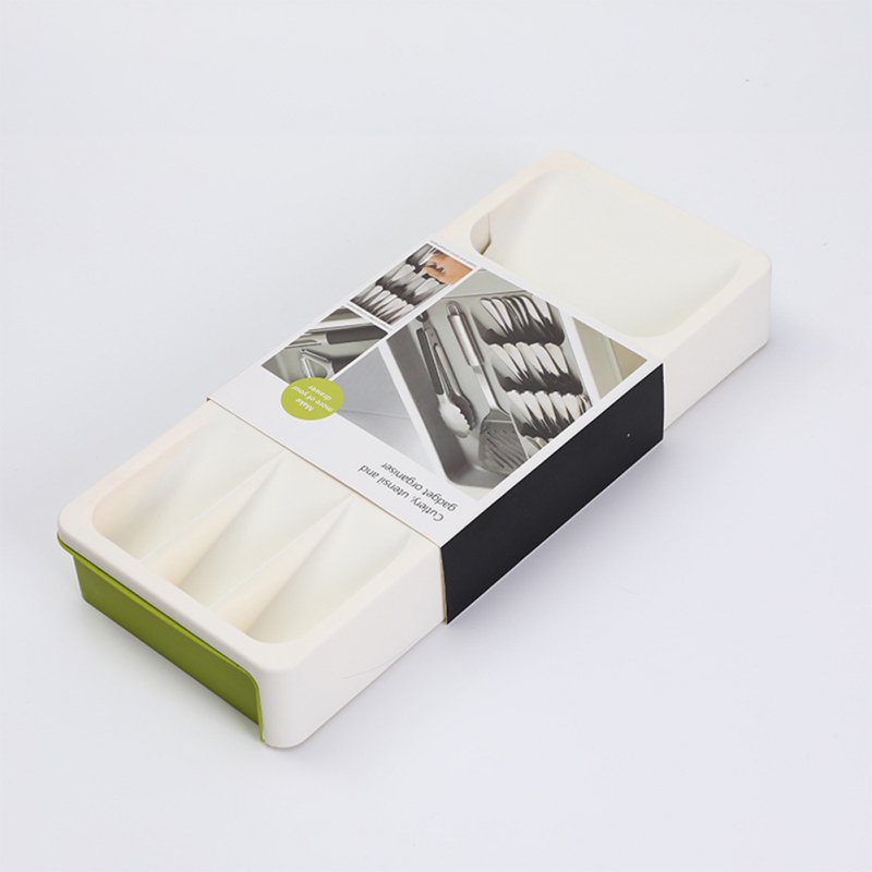 Multi-functional Knife Fork Storage  Box Lunch Spoon Organizer Rack Retractable Multi-compartment Box Off-white