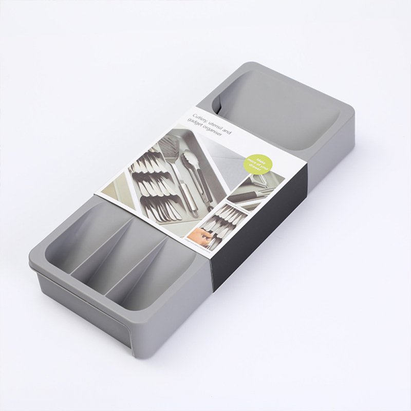 Multi-functional Knife Fork Storage  Box Lunch Spoon Organizer Rack Retractable Multi-compartment Box Gray