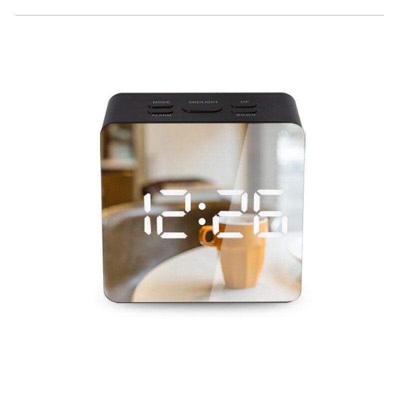 Multi-functional Mirror Electronic Alarm Clock Mini Bedside Clock Battery or Plug-in